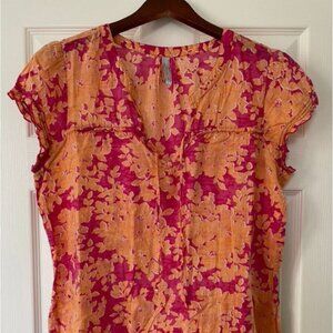 Old Navy Women Top Sleeveless Floral Orange and Red Size L Pull String on Bust
